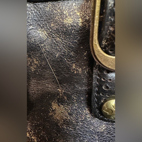 NWT Patricia Nash Distressed Black & Gold Lamé Finish Dual Strap Leather Satchel - Picture 16 of 16